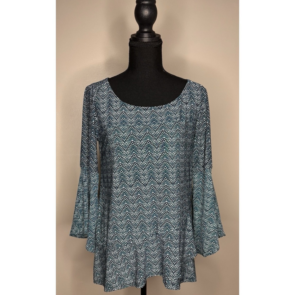 Roz & Ali Women's Blue Tunic Loose Fitted Blouse Shirt Size Small